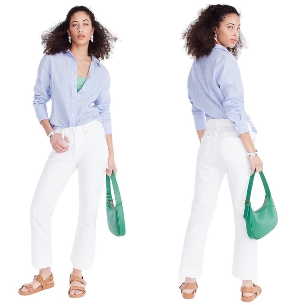 J. Crew Billie Demi Book Crop Jeans Raw Hem White Denim 25